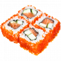 Maki sushi rolls with avocado salmon and caviar