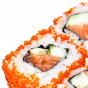 Maki sushi rolls with avocado salmon and caviar