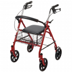 Rollator with Fold Up Removable Back Support Red 