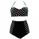 Cocoship Retro Stripe Black Polka Dot High Waist Bikini Swimsuit
