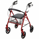 Rollator with Fold Up Removable Back Support Red 