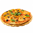 Pizza with olives peppers and tomatoes