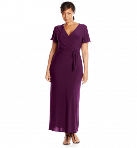 Short-Sleeve Faux Wrap Maxi Dress