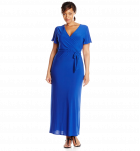 Short-Sleeve Faux Wrap Maxi Dress