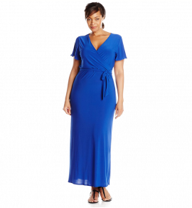 Short-Sleeve Faux Wrap Maxi Dress