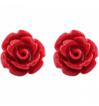 Handcrafted Resin Color Simulated Coral Rose Flower Earring Studs