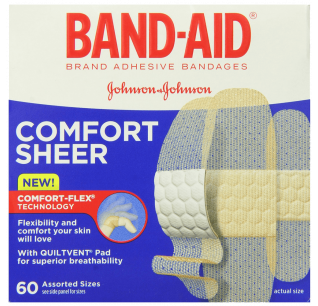 Band-Aid Brand Adhesive Bandages Sheer Strips Assorted 60 Count 