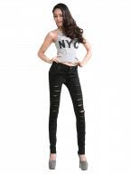 Woman Cut out Punk Novel Ripped Jeans Denim Jeggings Trousers-Skinny
