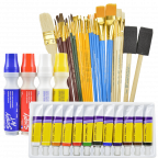 Art supplies value pack includes 12 acrylic paints 25 paint brushes and 4 window markers