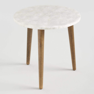 Round White Capiz Accent Table