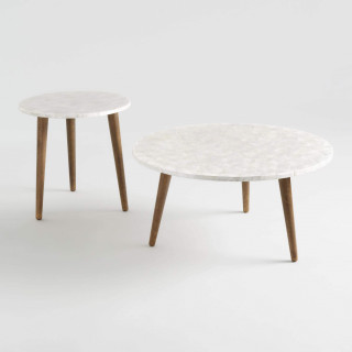 Round White Capiz Accent Table