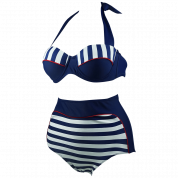 Cocoship Retro Stripe Black Polka Dot High Waist Bikini Swimsuit