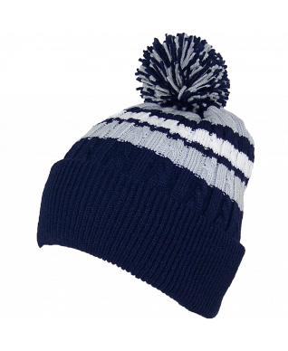 BWH Quality Cable Knit Cuffed Winter Hat W-Large Pom Pom 