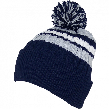 BWH Quality Cable Knit Cuffed Winter Hat W-Large Pom Pom 