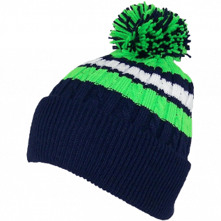 BWH Quality Cable Knit Cuffed Winter Hat W-Large Pom Pom 