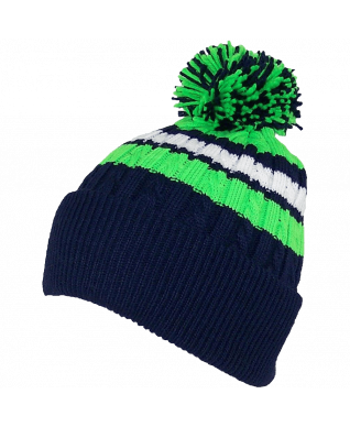 BWH Quality Cable Knit Cuffed Winter Hat W-Large Pom Pom 