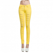 Woman Cut out Punk Novel Ripped Jeans Denim Jeggings Trousers-Skinny