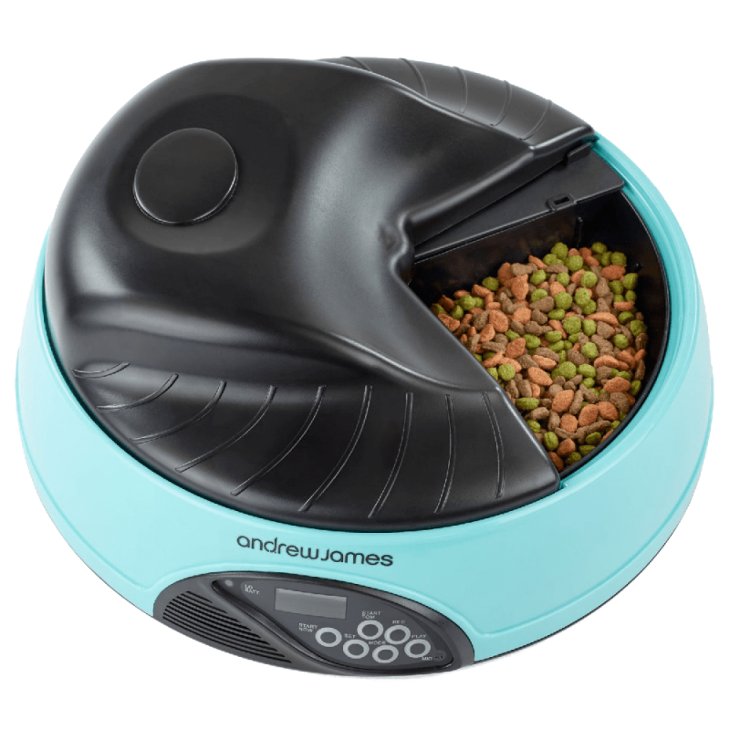 Andrew James 4 Day-Meal Automatic Pet Feeder-Bowl with voice recorder Includes 2 Volume Reducers+ 1 Adapter Tray 